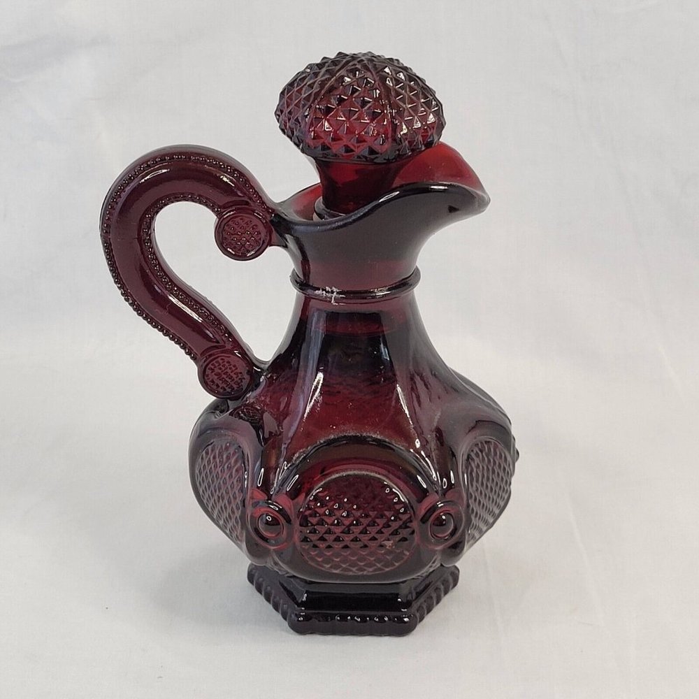 Vintage Avon Cape Cod Ruby Red Glass Cruet Pitcher w/Stopper 5oz Skin Soft